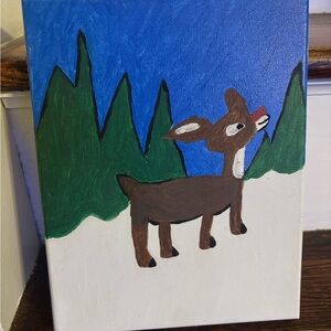 Charming Deer Canvas Art in Blue and Brown